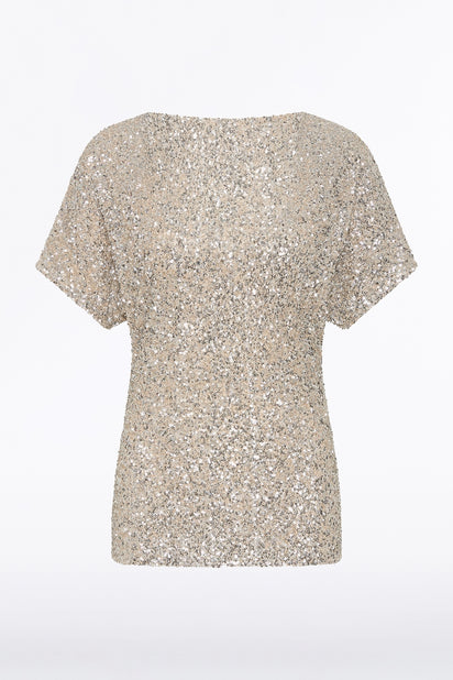 IVORY CRUSHED SEQUIN DRAPE TOP