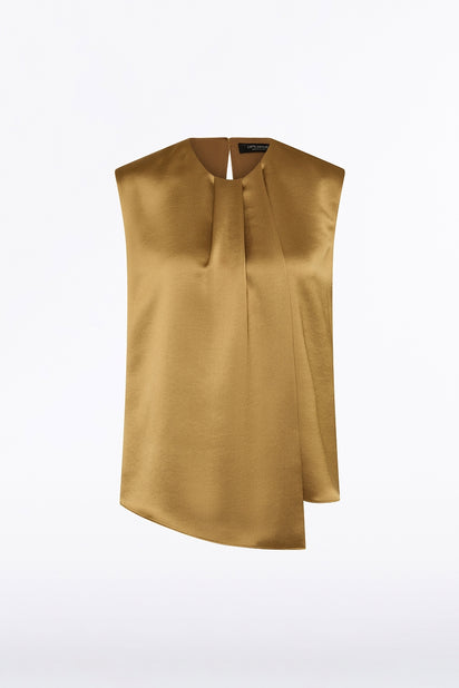 OLD GOLD LUSTRE SATIN TUCK FRONT TOP