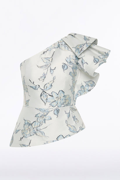 MURANO BROCADE FLOUNCE SHOULDER TOP