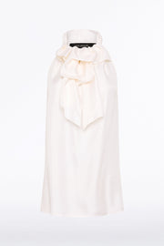 WHITE SILK TWILL RUFFLE HALTER TOP