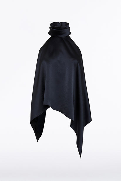 INK SATIN DRAPED HALTER TOP