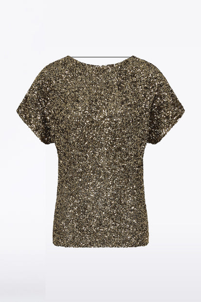BRONZE CRUSHED SEQUIN DRAPE TOP