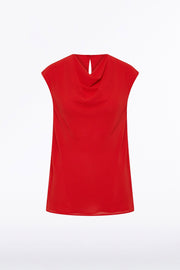 RED GEORGETTE CAP SLEEVE COWL TOP
