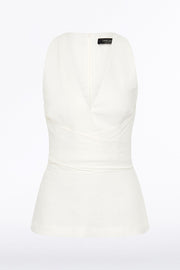 IVORY LINEN V-NECK WRAP TOP