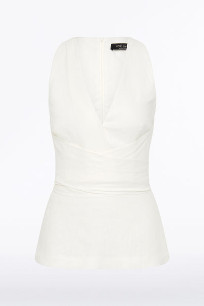 IVORY LINEN V-NECK WRAP TOP