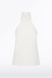 WHITE CREPE HALTER TOP