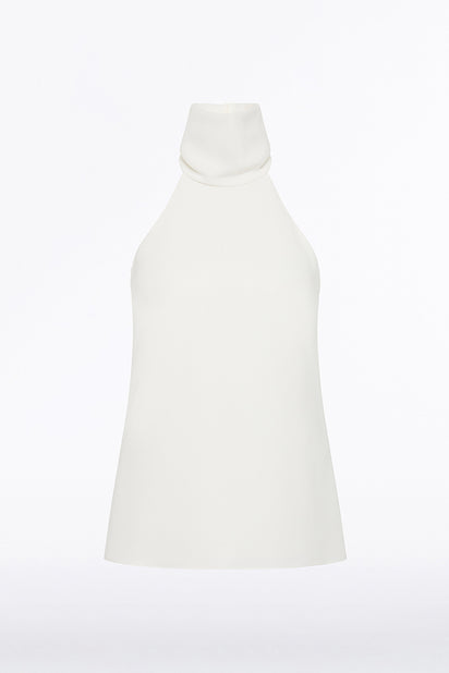 WHITE CREPE HALTER TOP