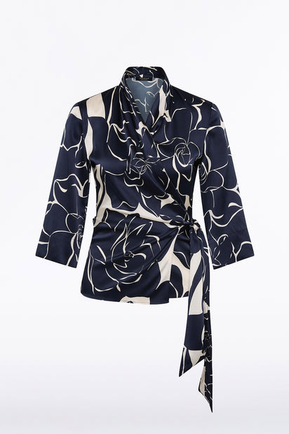 CELESTIAL PETALS SILK VISCOSE WRAP TOP