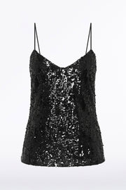 BLACK CASCADE SEQUIN THIN STRAP TOP