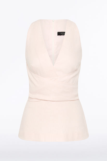 ROSA LINEN V-NECK WRAP TOP