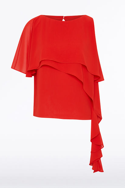 RED GEORGETTE HIGH LOW TOP