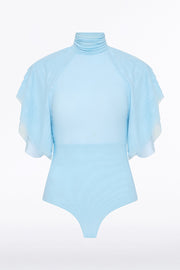 PALE BLUE PURA MESH PETAL SLEEVE BODYSUIT