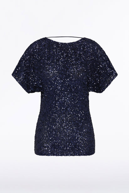 MIDNIGHT CRUSHED SEQUIN DRAPE TOP