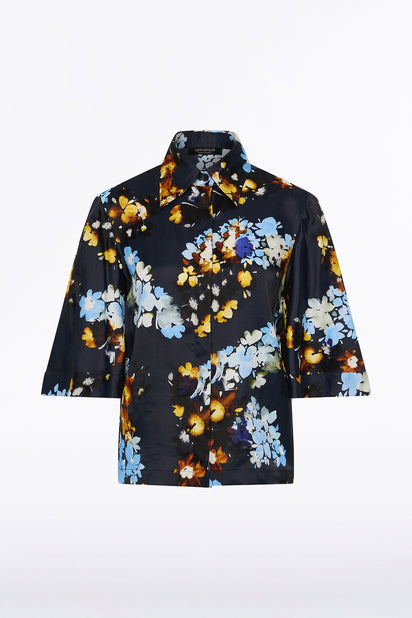 MIDNIGHT BOTANICA VISCOSE TWILL FLUTED SLEEVE SHIRT