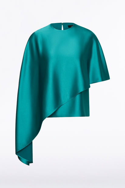 VIRIDIAN LUSTRE SATIN ASYMMETRIC DRAPE TOP