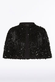 BLACK FRINGE SEQUIN LACE CAPE