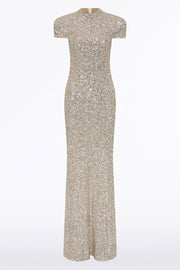 IVORY CRUSHED SEQUIN RAGLAN SLEEVE GOWN