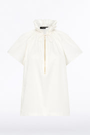 WHITE COTTON TAFFETA RUFFLE BLOUSE