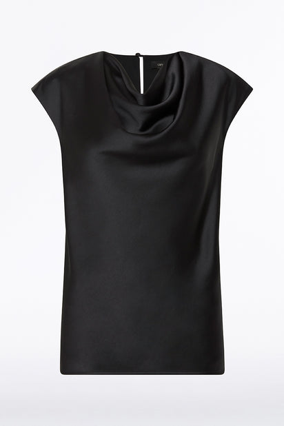 BLACK SATIN COWL NECK TOP