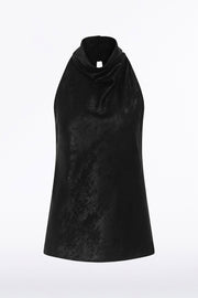BLACK BURNISHED METALLIC HALTER TOP