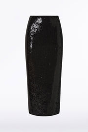 BLACK LIQUID SEQUIN LONG LINE PENCIL SKIRT
