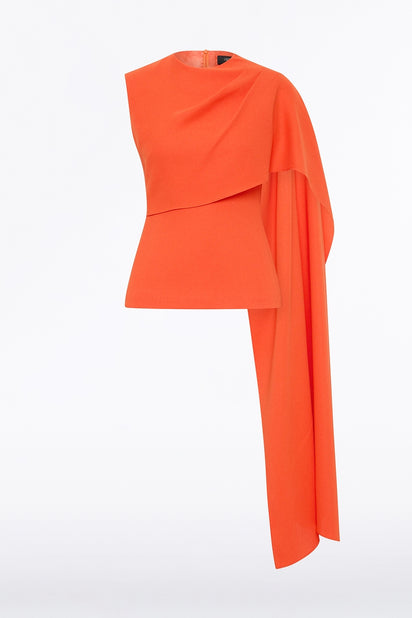 TANGERINE CREPE CASCADE TOP
