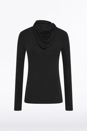 BLACK MATTE JERSEY LONG SLEEVE SCARF TOP