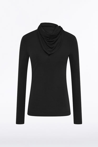 BLACK MATTE JERSEY LONG SLEEVE SCARF TOP