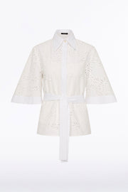IVORY LACE BRODERIE FLUTED SLEEVE TIE TOP