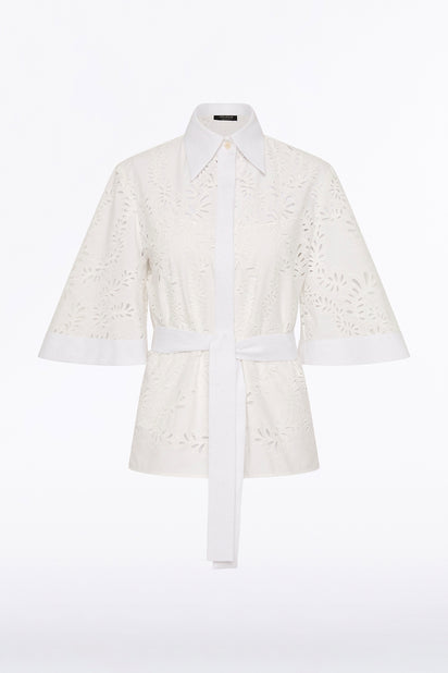 IVORY LACE BRODERIE FLUTED SLEEVE TIE TOP