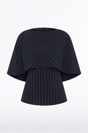 NAVY PINSTRIPE CAPE TOP