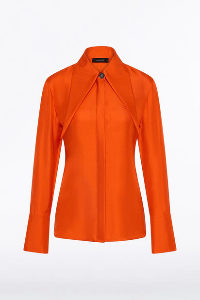 TANGERINE SILK TWILL LONG COLLAR SHIRT