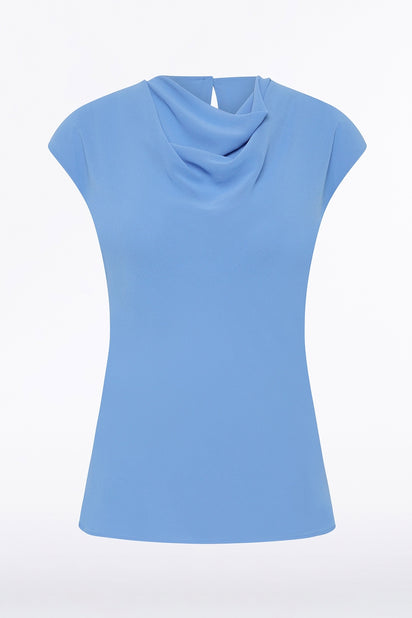 PACIFIC BLUE GEORGETTE CAP SLEEVE COWL TOP