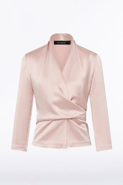 BLUSH LUSTRE SATIN WRAP TOP