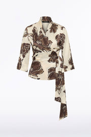 MOCHA BOUQUET SILK VISCOSE WRAP TOP