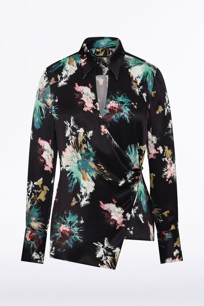 BELLE DE JOUR SATIN ACETATE KEYHOLE WRAP TOP