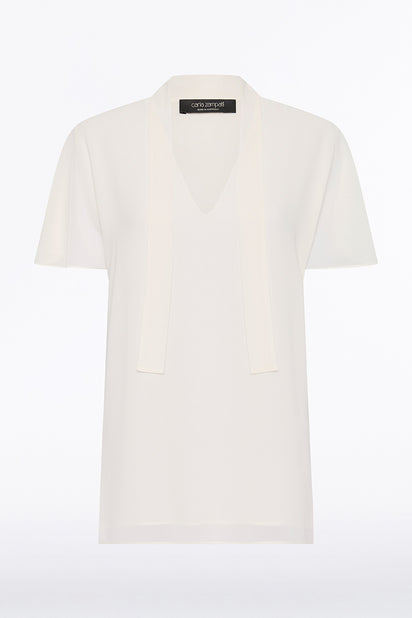 CREAM GEORGETTE FLUTED TIE TOP