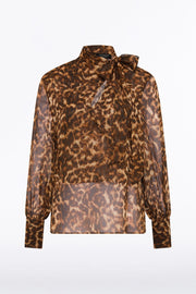 LEOPARD SILK SPLIT SLEEVE TOP