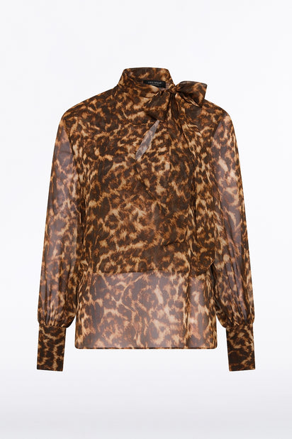 LEOPARD SILK SPLIT SLEEVE TOP