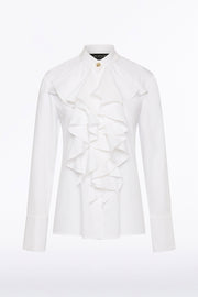 WHITE COTTON FRILL FRONT SHIRT