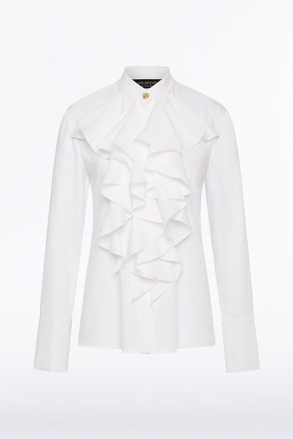 WHITE COTTON FRILL FRONT SHIRT