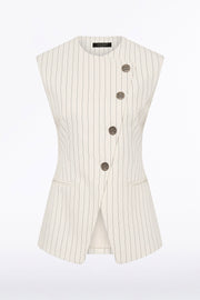 IVORY PINSTRIPE LINEN ASYMMETRIC VEST