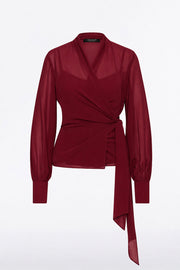 CABERNET GEORGETTE LONG SLEEVE WRAP BLOUSE