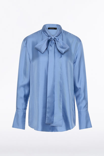 STEEL BLUE SILK RIBBON COLLAR SHIRT
