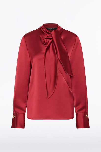 RIO RED SATIN TIE FRONT BLOUSE