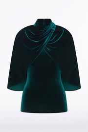 HUNTER GREEN VELVET WRAP NECK TOP