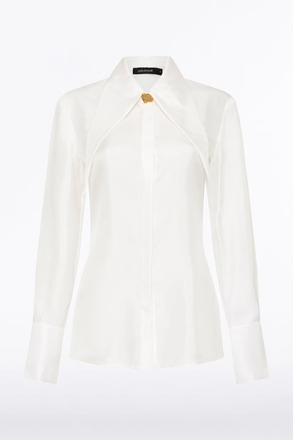 WHITE SILK TWILL ALTURA LONG COLLAR SHIRT