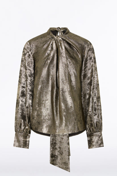 BURNISHED METALLIC TWIST FRONT BLOUSE