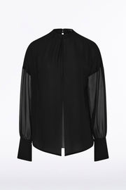 BLACK GEORGETTE DROP SLEEVE BLOUSE