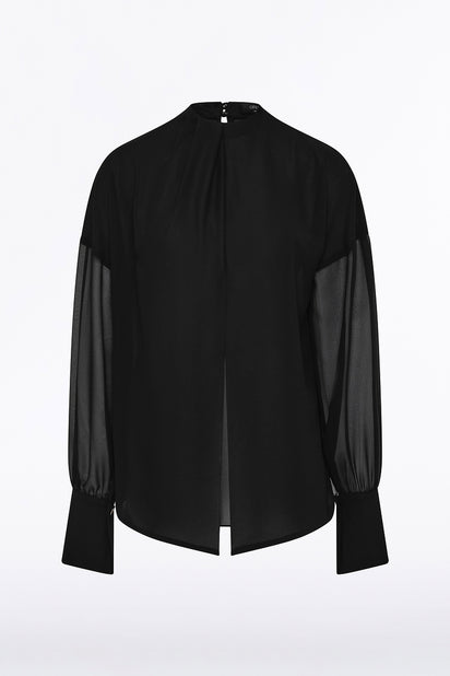 BLACK GEORGETTE DROP SLEEVE BLOUSE